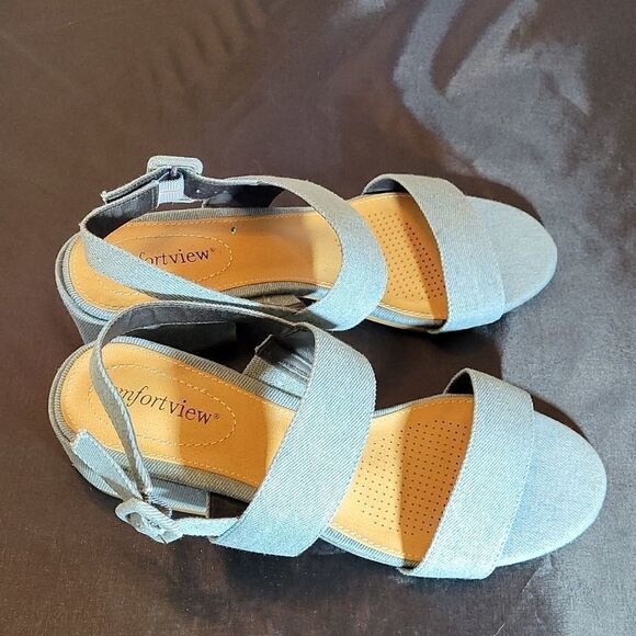 BRAND NEW COMFORTVIEW ANKLE STRAP OPEN TOES  BLUE JEAN MATERIALS SANDAL - Picture 7 of 16